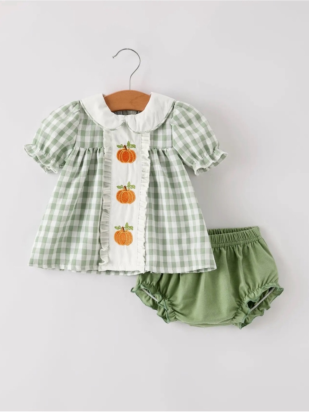 Rylee Faith Fall Thanksgiving Appliqué Plaid Girls Bloomers Romper Set